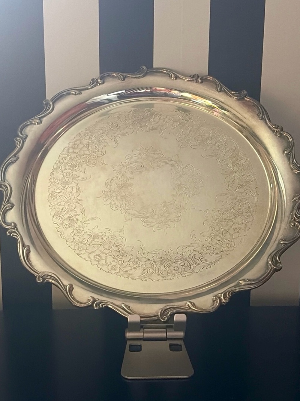 Vintage Webster Wilcox Silverplate Tray 13” Ornate Floral Scalloped Edge
